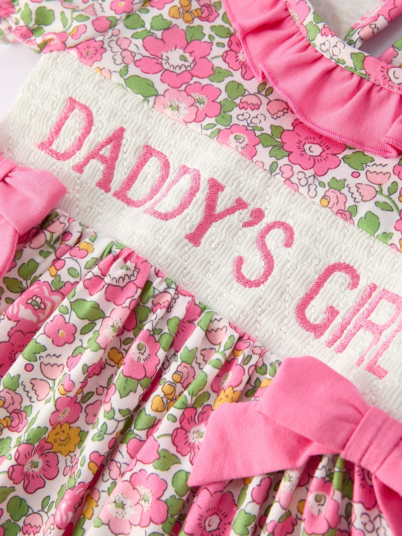 "DADDY'S GIRL" Bow Embroidered Ruffle Collar Girl Dress - 3