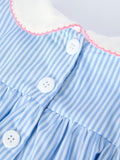 Blue Stripe Girl Romper Petal Peter Pan Collar Bow - 5