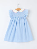 Girls Blue Stripe Dress with Peter Pan Collar & Bow - 2