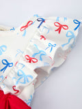 4th of july Bow Print Baby Girl Romper With Ruffle Details - 3