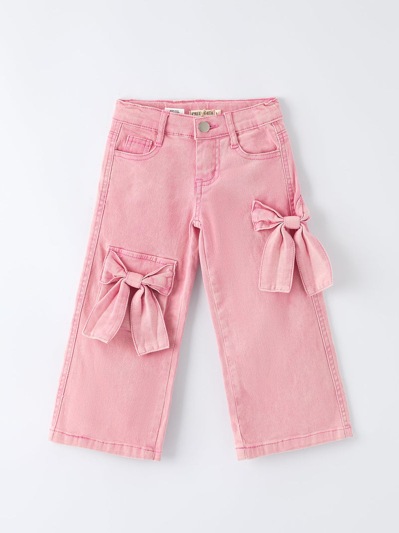 Pink Bow Girls Denim Pants - 1