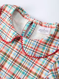 Back to School Plaid Girls Dress Apple Applique Peter Pan Collar - 3