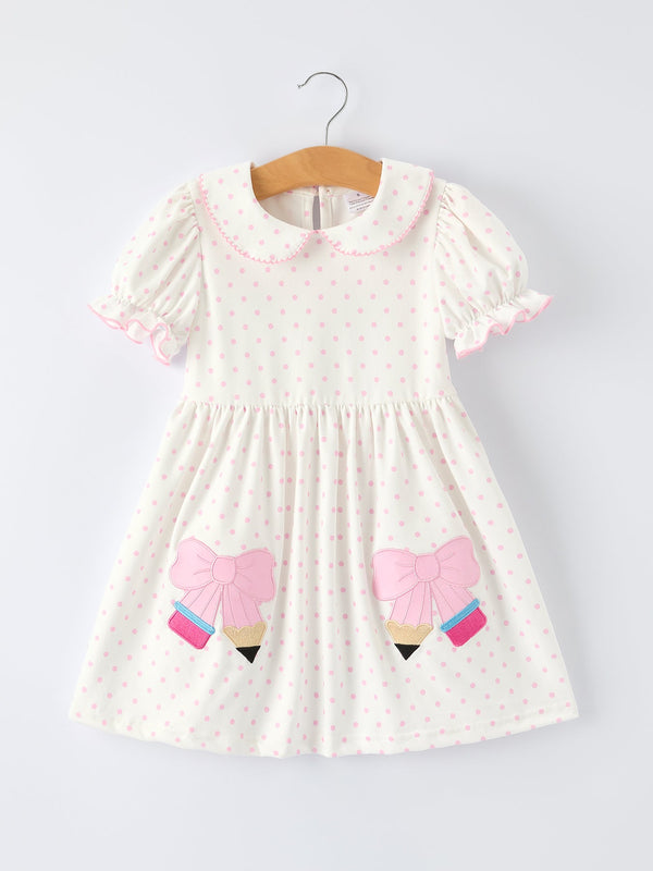 Girls Back to School Soft Pencil Bow Dress