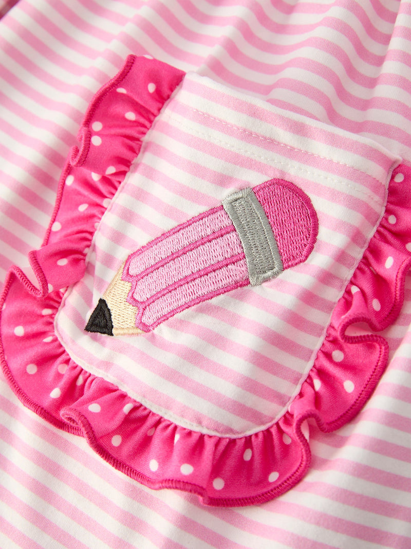 Back To School Girls' Pencil Applique Striped Set - 4