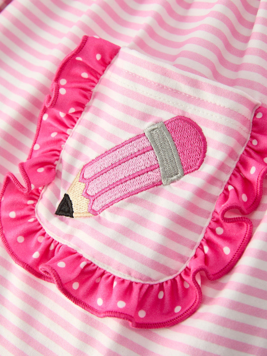 Back To School Girls' Pencil Applique Striped Set