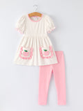 Back To School Girls' Apple Applique Set with Pockets - 6