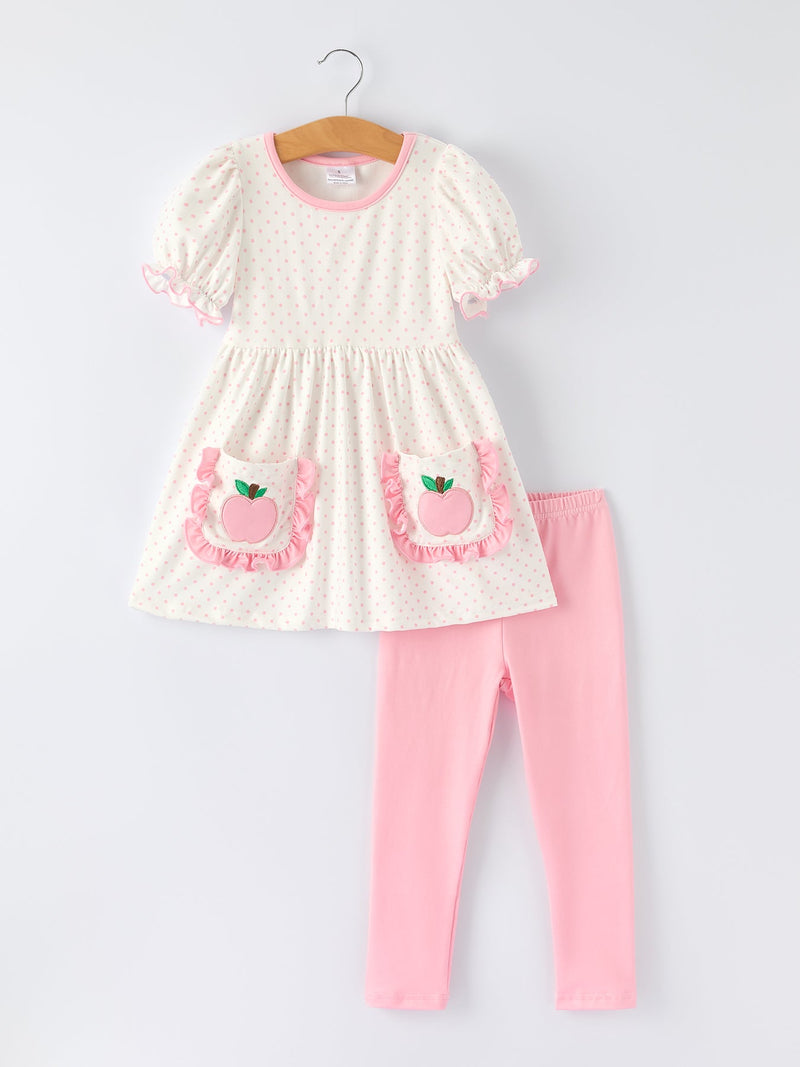 Back To School Girls' Apple Applique Set with Pockets - 6