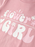 Flower Letter Girl Short Sleeve Top Denim Skirt Set - 4