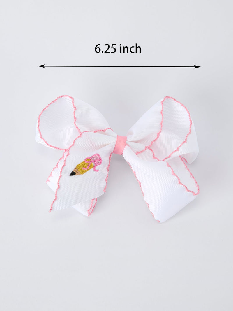 Back to School Yellow Pencil Bow Hair Clip 6.25 Inch - 1
