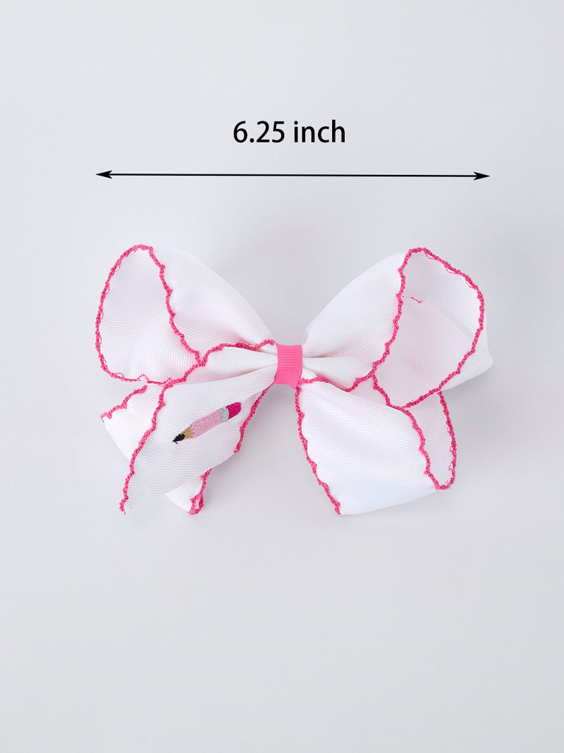Back to School Pink Pencil Bow Hair Clip 6.25 Inch - 1