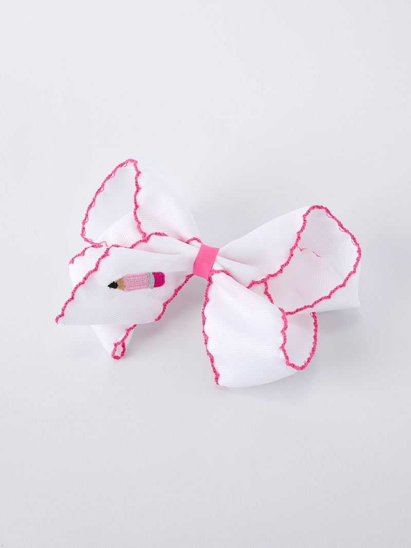 Back to School Pink Pencil Bow Hair Clip 6.25 Inch - 2