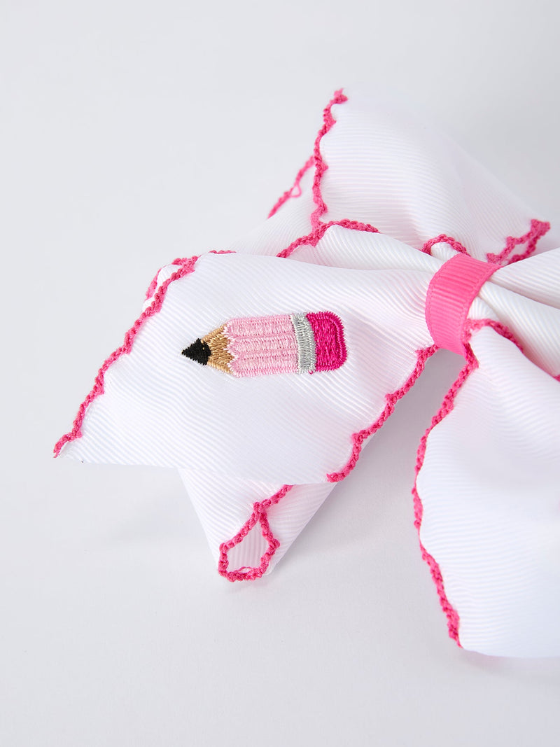 Back to School Pink Pencil Bow Hair Clip 6.25 Inch - 4