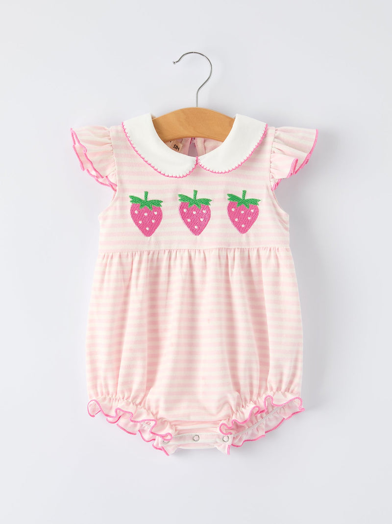Strawberry Girl Romper Ruffle Peter Pan Collar - 1