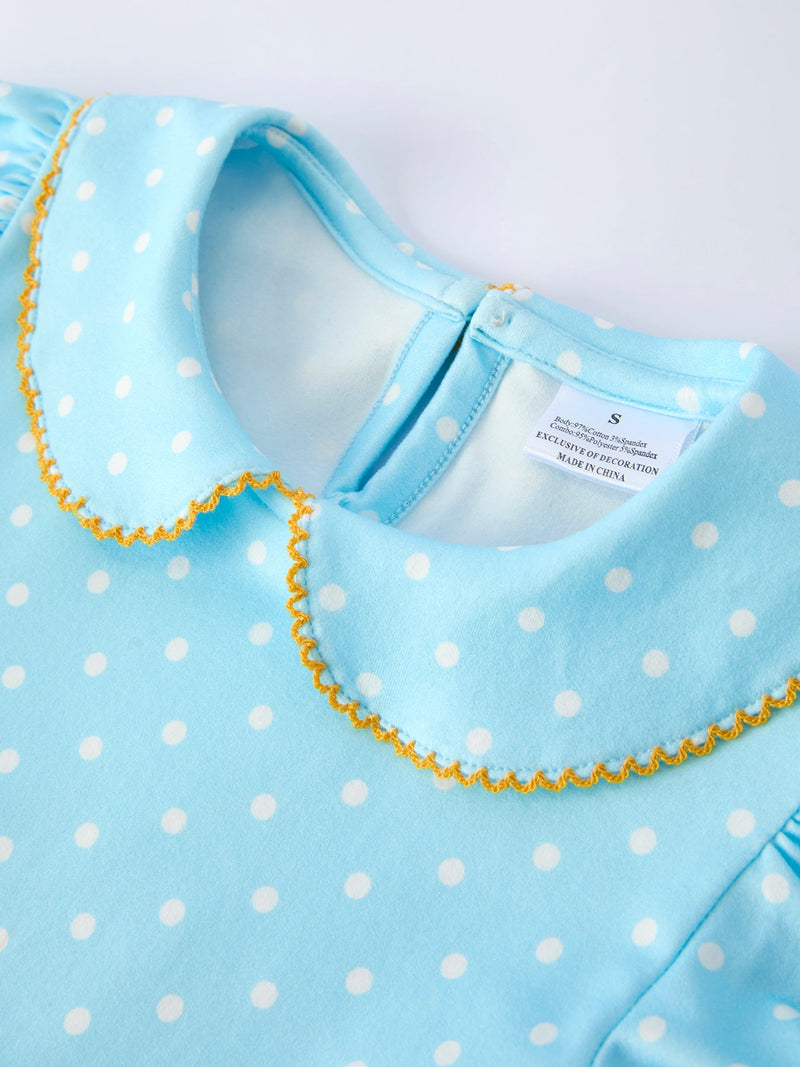 Back to School Polka Dot Girls Dress Pencil Bow Applique - 3
