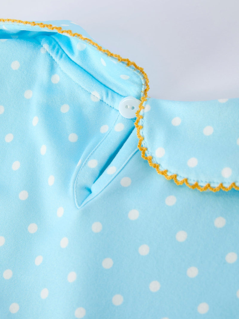 Back to School Polka Dot Girls Dress Pencil Bow Applique - 4