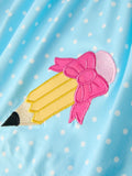 Back to School Polka Dot Girls Dress Pencil Bow Applique - 5
