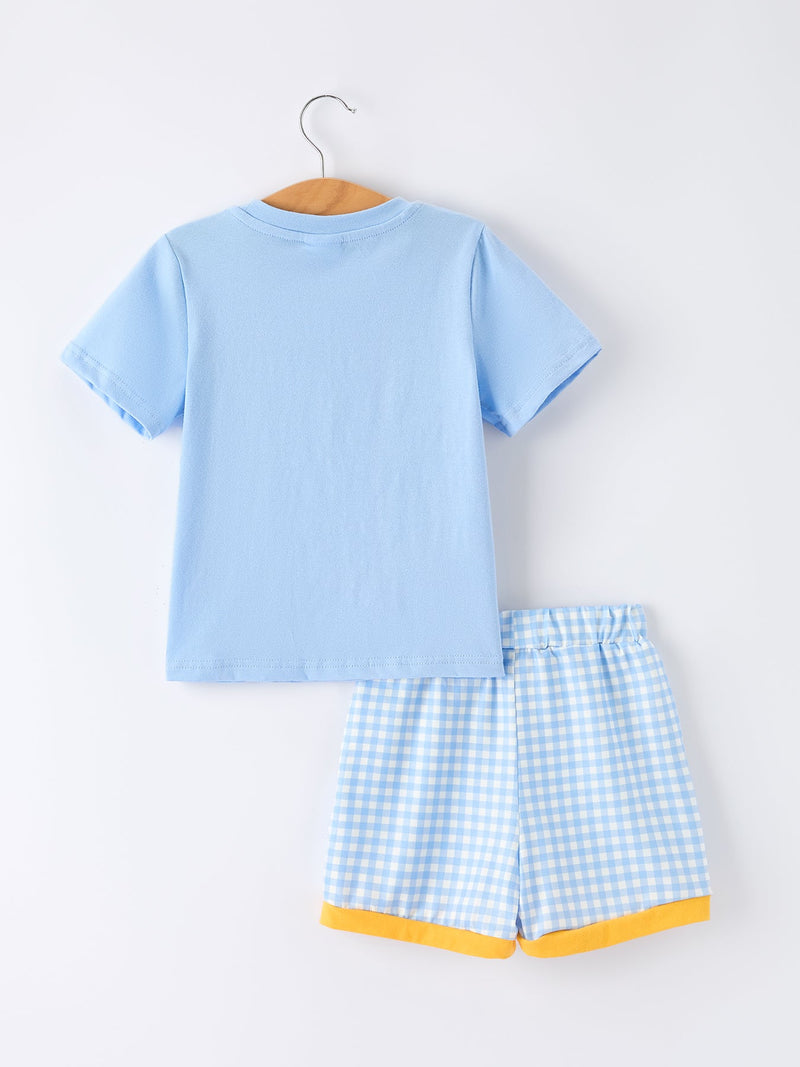 Back to School Pencil Boys Set Applique Plaid Shorts - 2