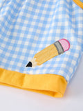 Back to School Pencil Boys Set Applique Plaid Shorts - 4