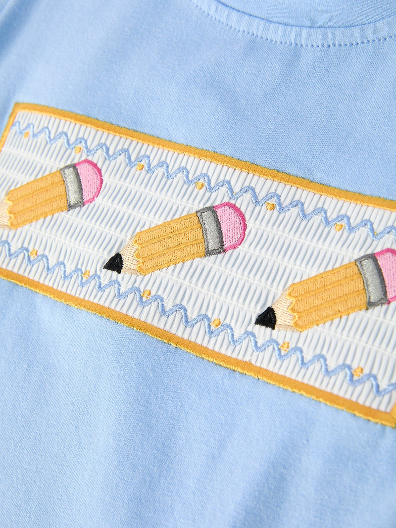 Back to School Pencil Boys Set Applique Plaid Shorts - 6