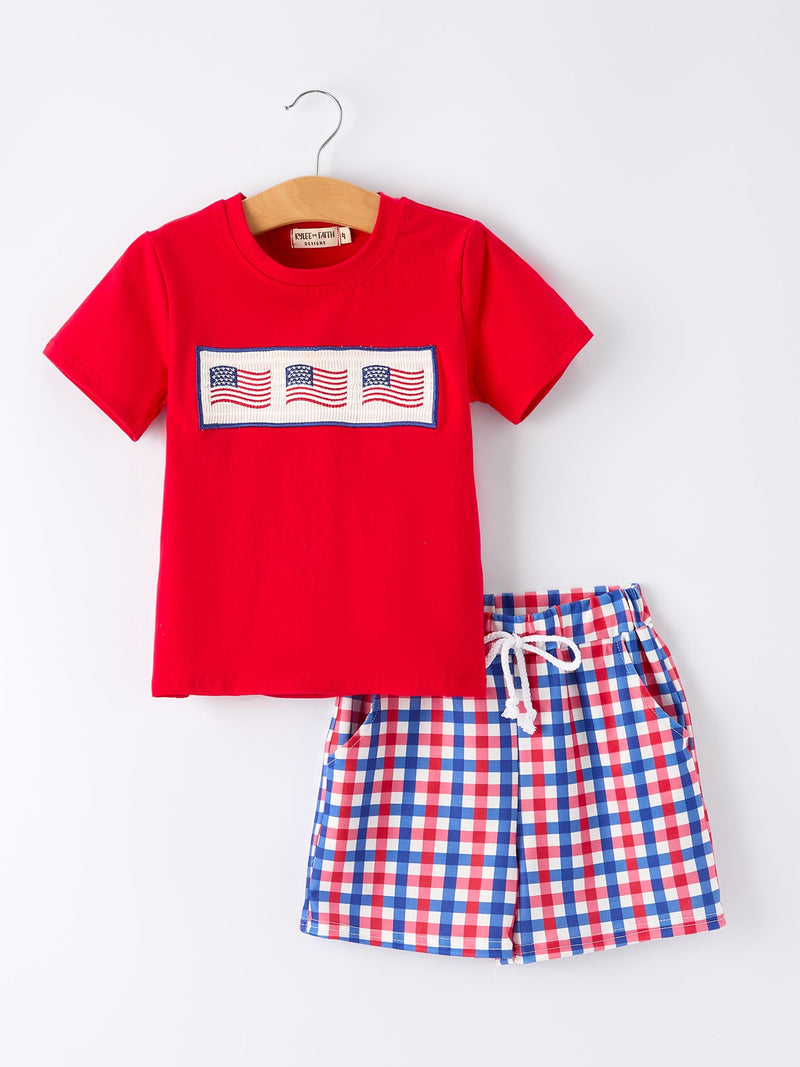 Boys 4th of July Plaid Flag Set - 4