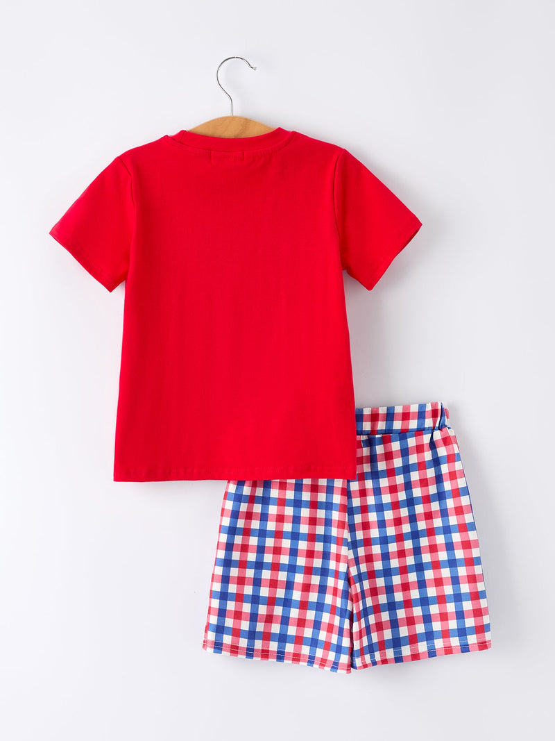 Boys 4th of July Plaid Flag Set - 5