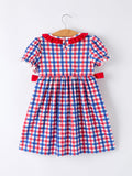 4th of July Plaid Flag Girl Dress With Bow - 2