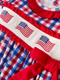 4th of July Plaid Flag Girl Dress With Bow - 4