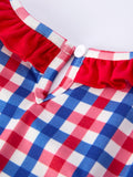 4th of July Plaid Flag Girl Dress With Bow - 5