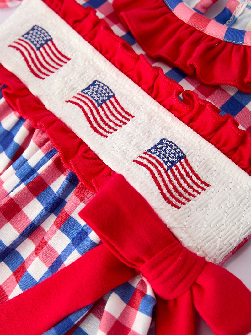4th of July Plaid Flag Girl Bloomer Set With Bow - 4