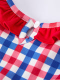 4th of July Plaid Flag Girl Bloomer Set With Bow - 5