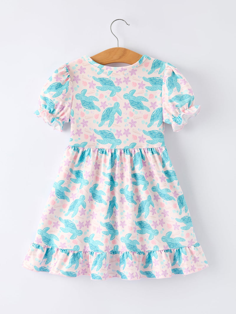 Ocean Animal Sea Turtle Girl Ruffle Dress - 2