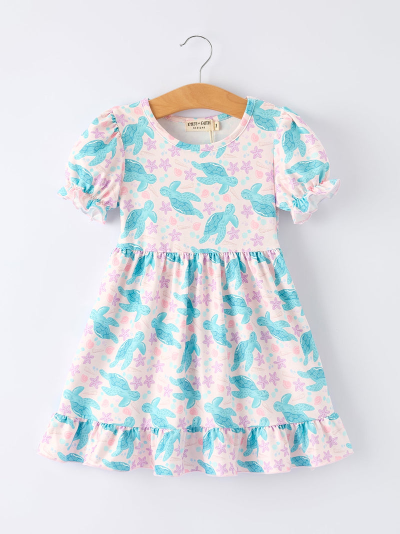 Ocean Animal Sea Turtle Girl Ruffle Dress - 1