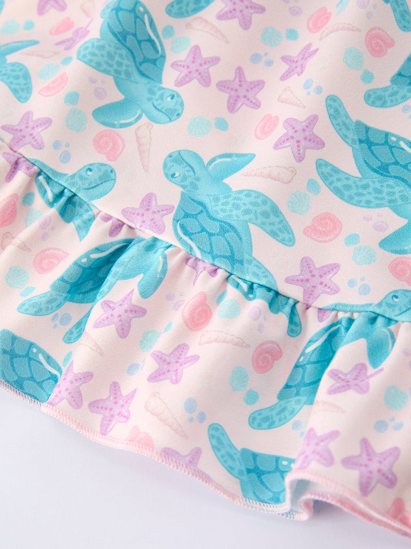 Ocean Animal Sea Turtle Girl Ruffle Dress - 5