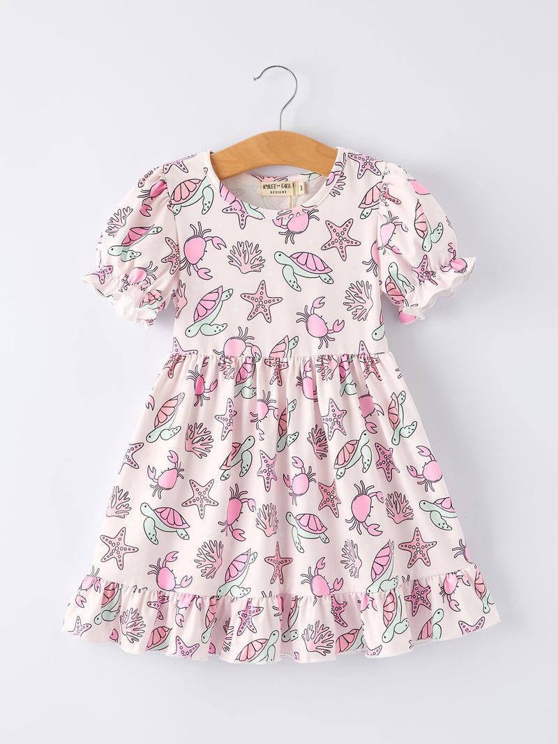 Ocean Print Girl Ruffle Dress - 1