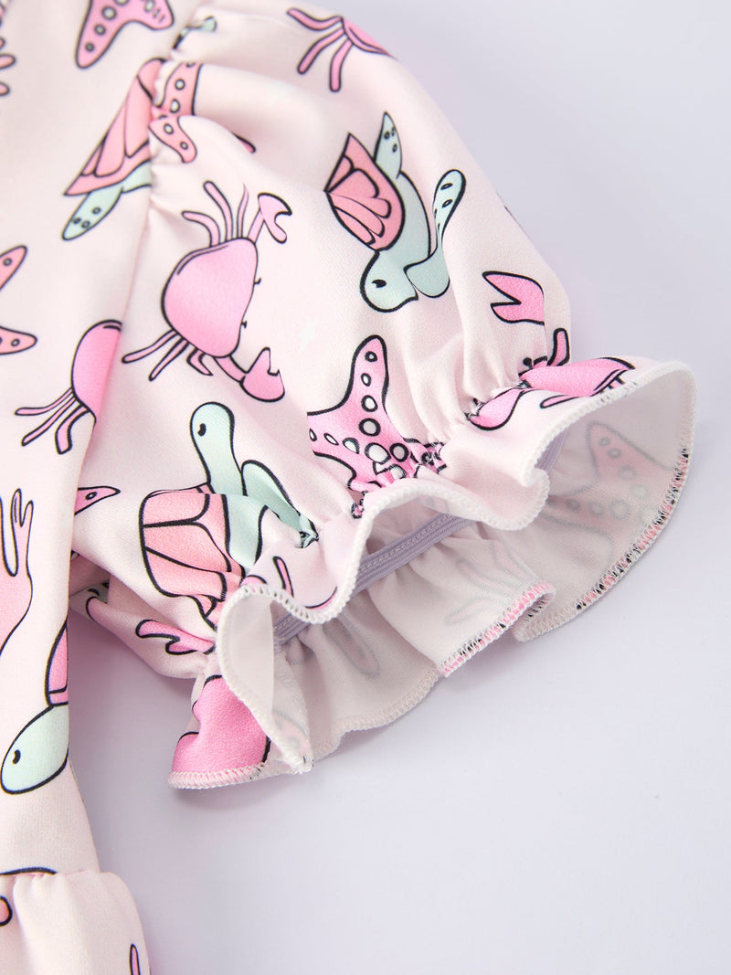 Ocean Print Girl Ruffle Dress - 4