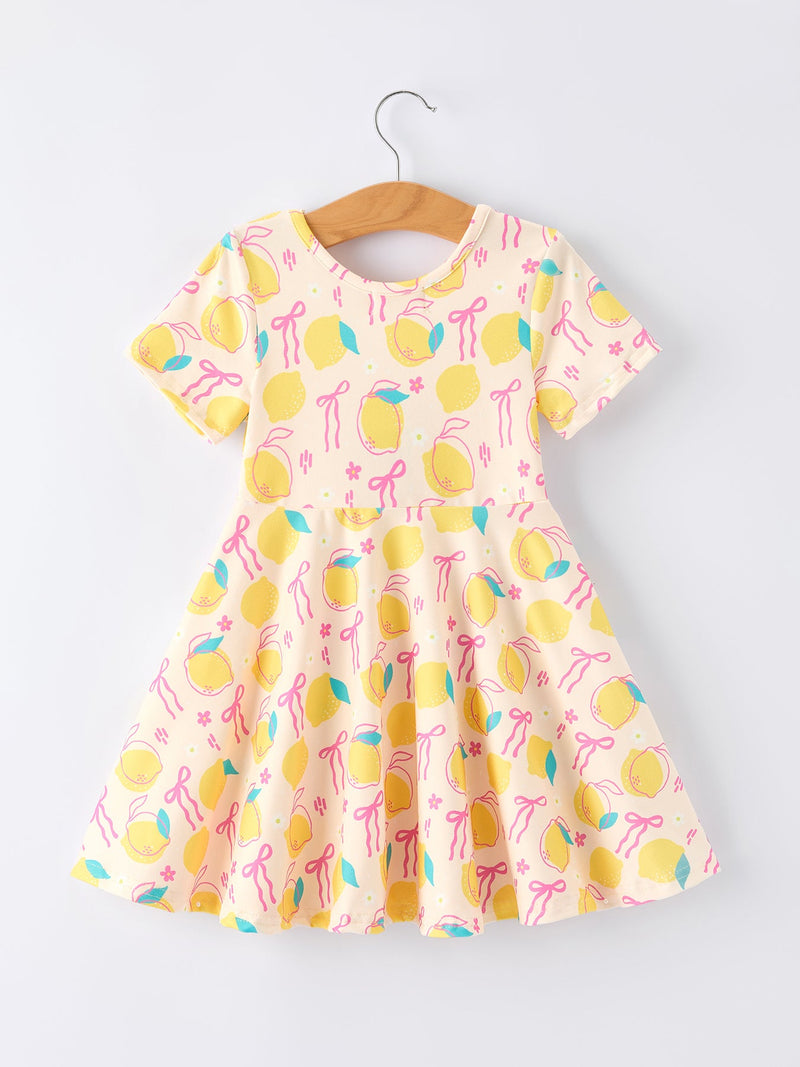 Summer Lemon Bow Print Girl Dress - 2