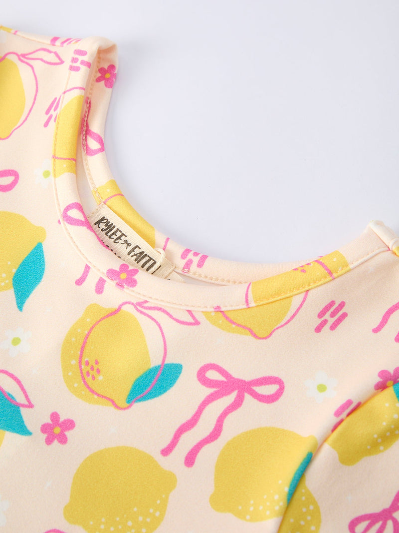 Summer Lemon Bow Print Girl Dress - 3