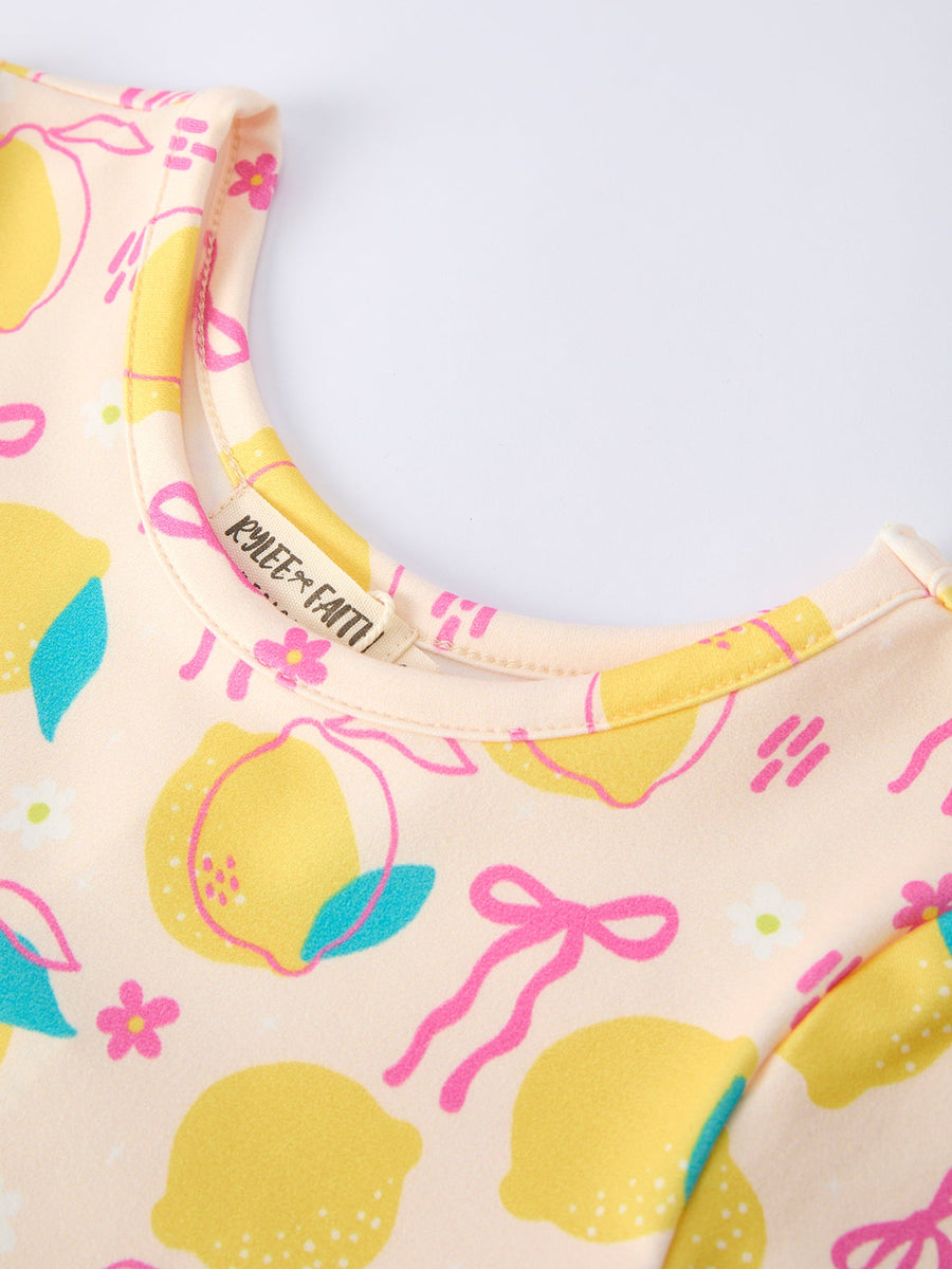 Summer Lemon Bow Print Girl Dress