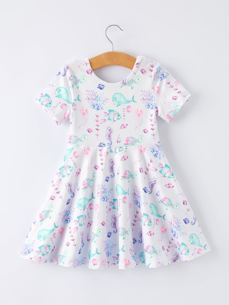 Summer Sea Life Print Girl Dress - 2