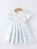 Summer Floral Bow Print Girl Dress - 1