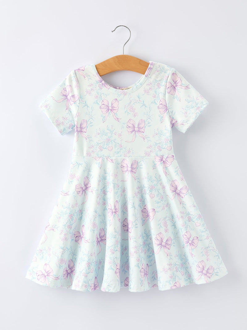 Summer Floral Bow Print Girl Dress - 1