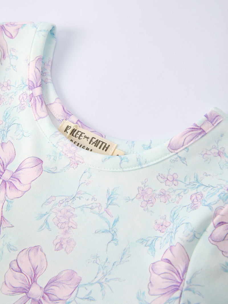 Summer Floral Bow Print Girl Dress - 3