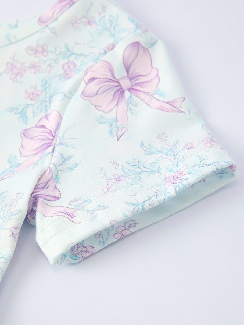 Summer Floral Bow Print Girl Dress - 4
