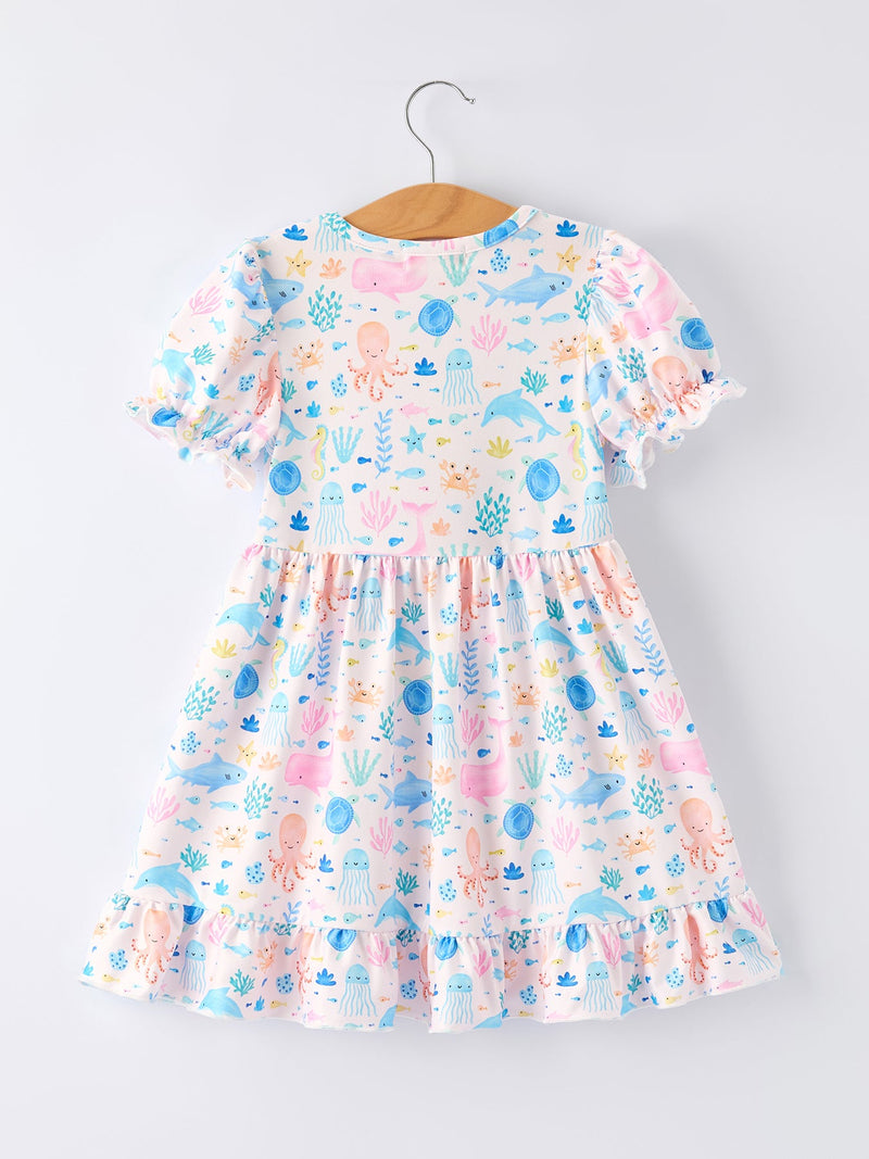 Ocean Animal Print Girl Ruffle Dress - 2