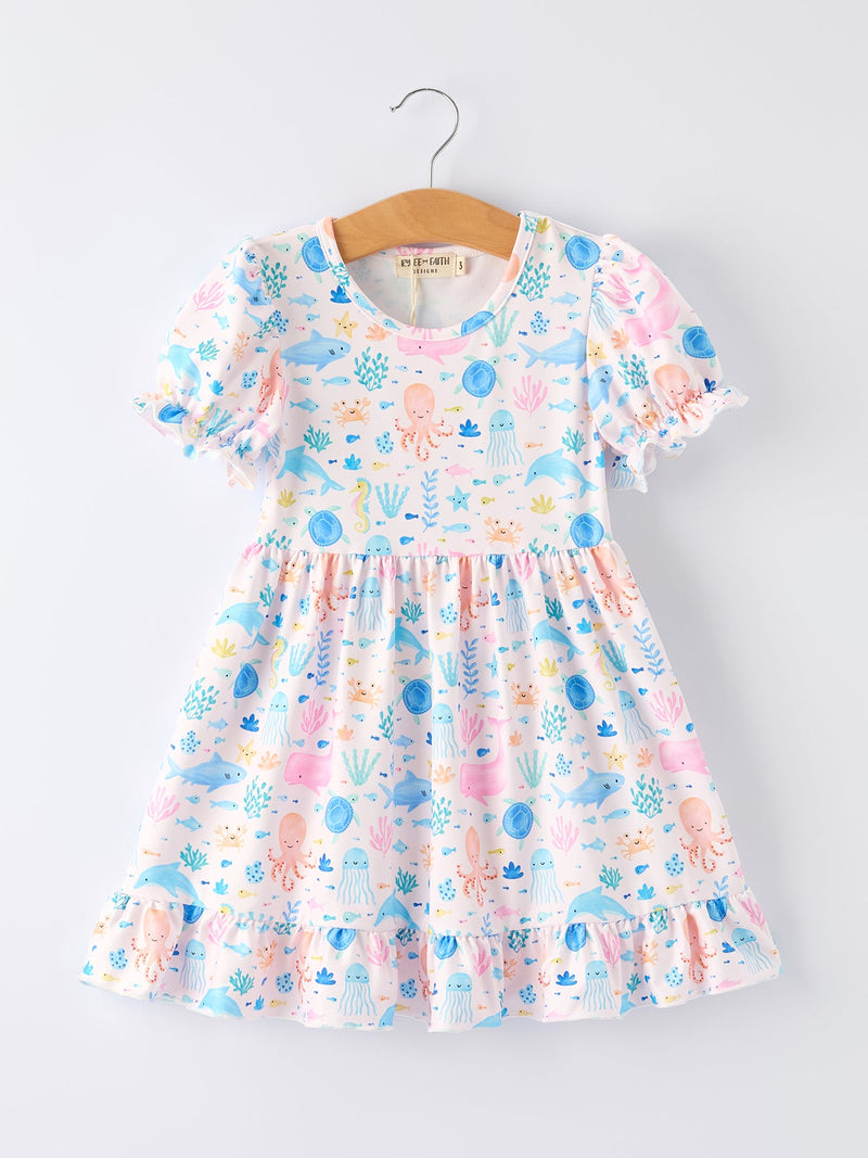 Ocean Animal Print Girl Ruffle Dress - 1