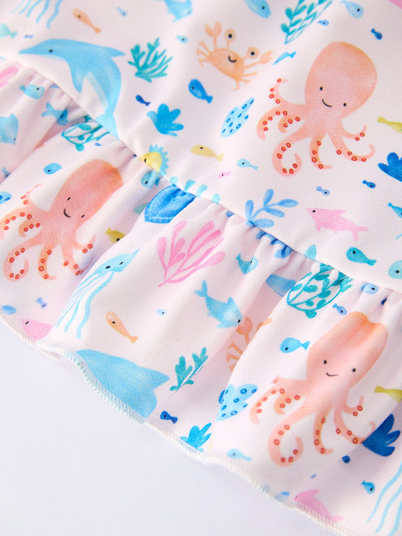 Ocean Animal Print Girl Ruffle Dress - 3