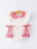 4th of July Dot Girls Romper Bow Ruffle Peter Pan Collar - 1