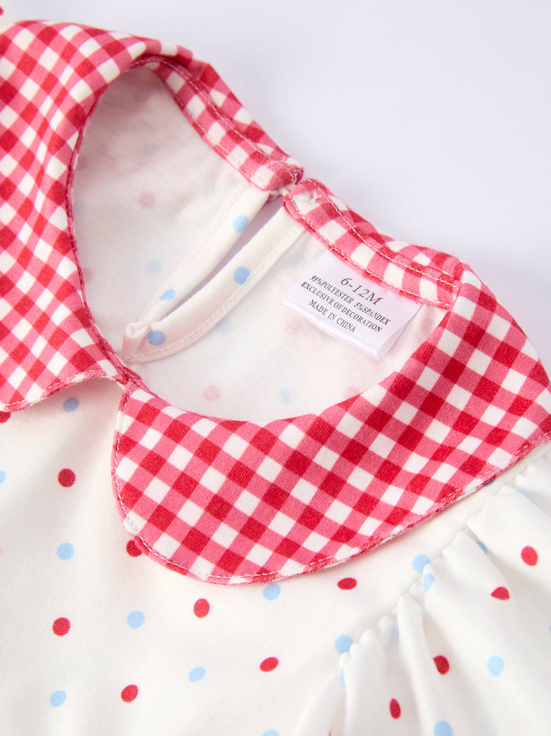 4th of July Dot Girls Romper Bow Ruffle Peter Pan Collar - 3