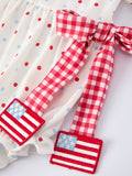 4th of July Dot Girls Romper Bow Ruffle Peter Pan Collar - 4