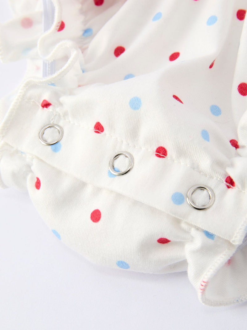 4th of July Dot Girls Romper Bow Ruffle Peter Pan Collar - 5